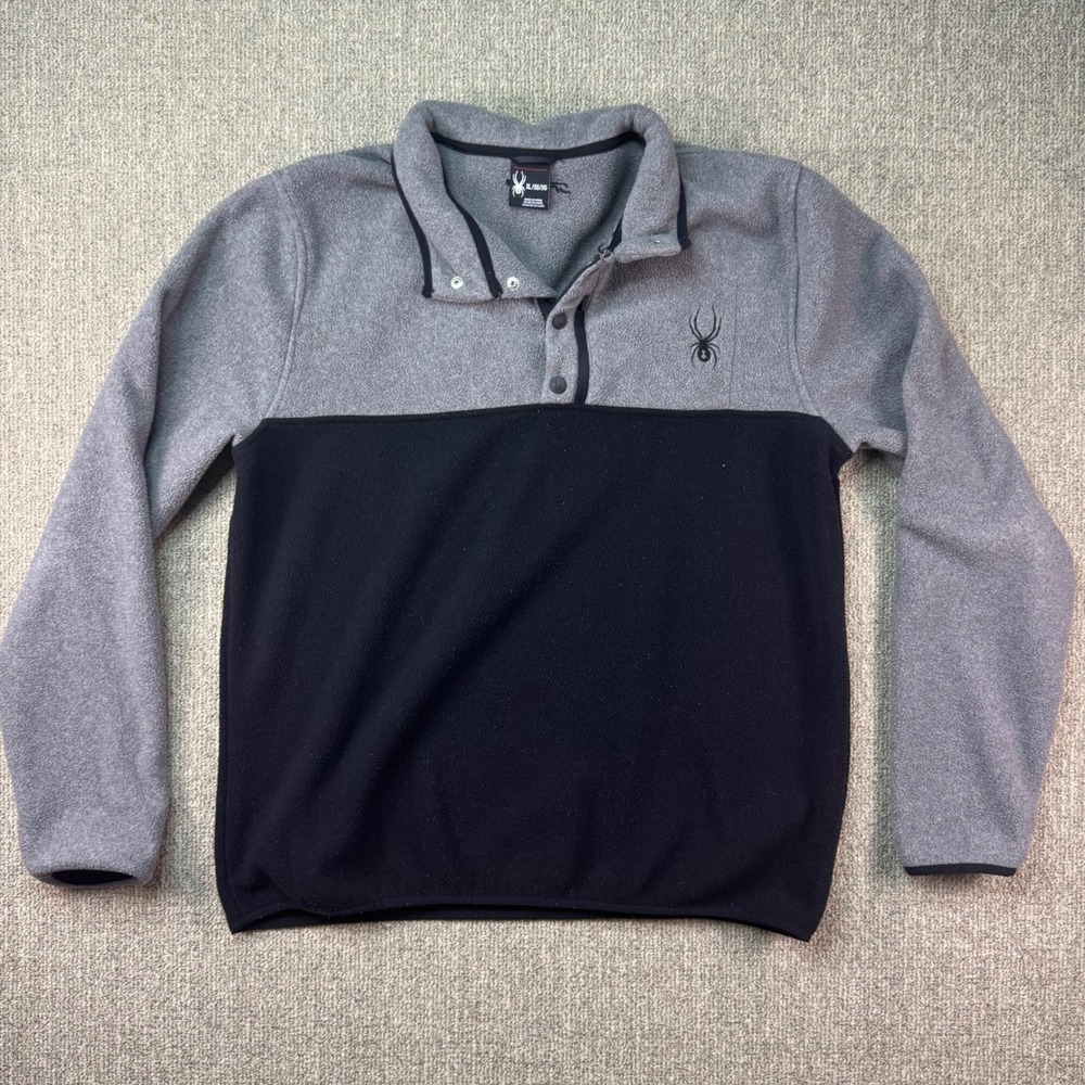 Spyder Men's XL Fleece Snap Pullover Gray Black Colorblock Outdoor Winter